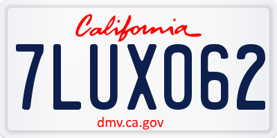 CA license plate 7LUX062