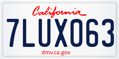 CA license plate 7LUX063