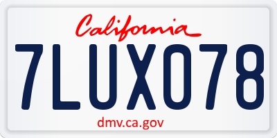 CA license plate 7LUX078