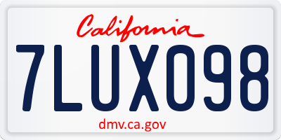CA license plate 7LUX098