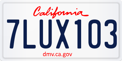 CA license plate 7LUX103
