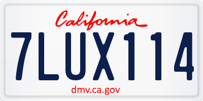 CA license plate 7LUX114