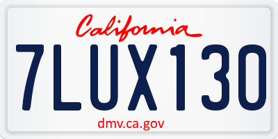 CA license plate 7LUX130