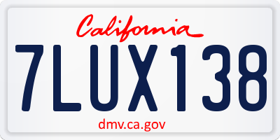 CA license plate 7LUX138