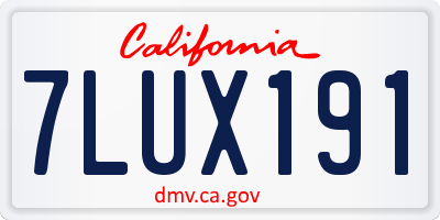 CA license plate 7LUX191