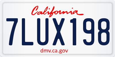CA license plate 7LUX198