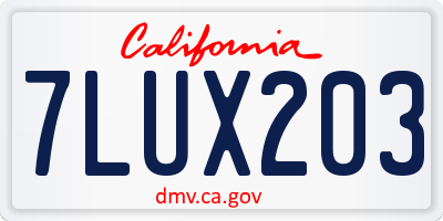 CA license plate 7LUX203