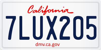 CA license plate 7LUX205