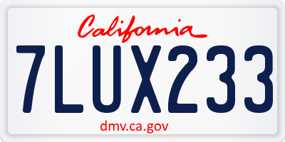 CA license plate 7LUX233