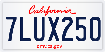 CA license plate 7LUX250
