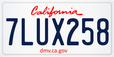 CA license plate 7LUX258