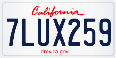 CA license plate 7LUX259