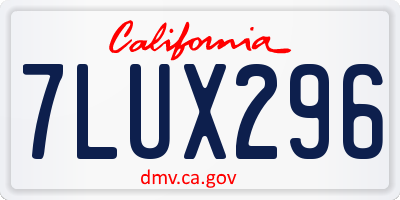 CA license plate 7LUX296