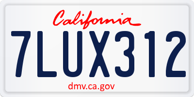 CA license plate 7LUX312