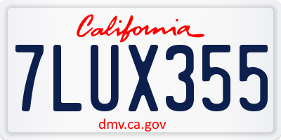 CA license plate 7LUX355