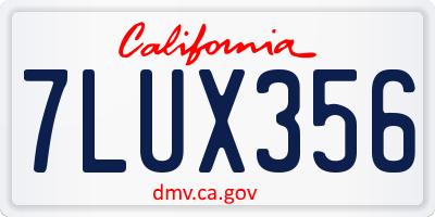 CA license plate 7LUX356