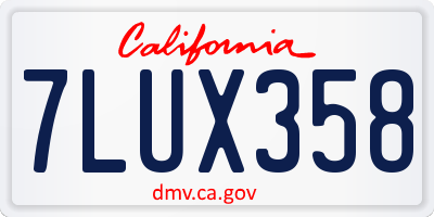 CA license plate 7LUX358