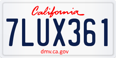 CA license plate 7LUX361
