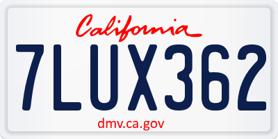 CA license plate 7LUX362