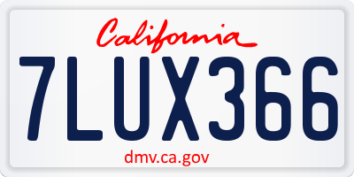 CA license plate 7LUX366