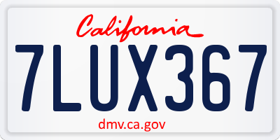 CA license plate 7LUX367