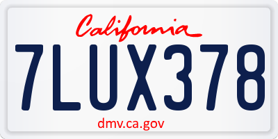 CA license plate 7LUX378