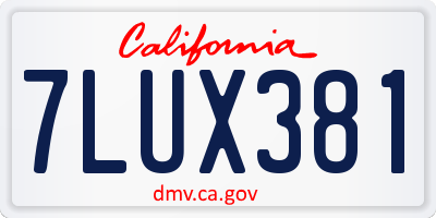 CA license plate 7LUX381