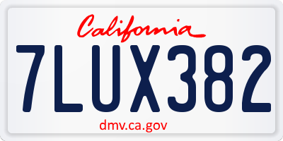 CA license plate 7LUX382
