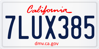CA license plate 7LUX385