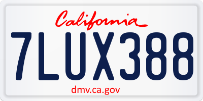 CA license plate 7LUX388