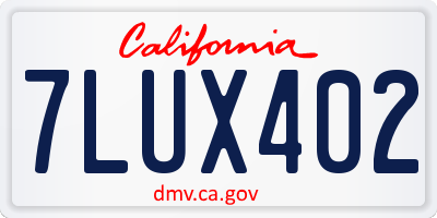 CA license plate 7LUX402