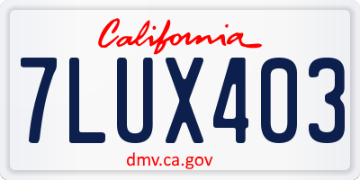 CA license plate 7LUX403