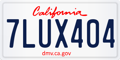 CA license plate 7LUX404