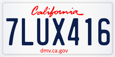 CA license plate 7LUX416