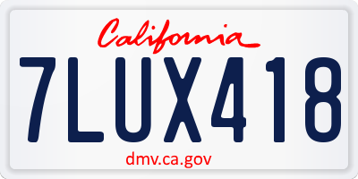 CA license plate 7LUX418