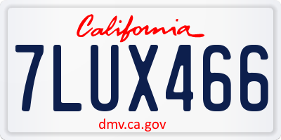 CA license plate 7LUX466