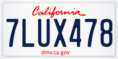 CA license plate 7LUX478