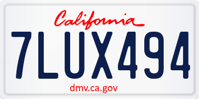 CA license plate 7LUX494