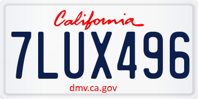 CA license plate 7LUX496