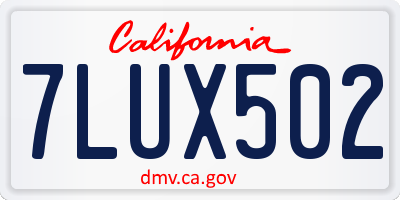 CA license plate 7LUX502