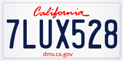 CA license plate 7LUX528