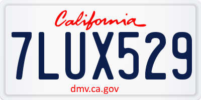 CA license plate 7LUX529