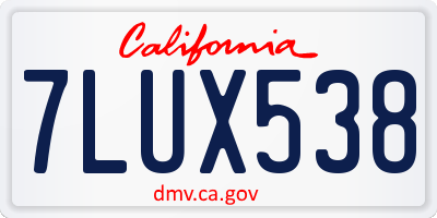 CA license plate 7LUX538