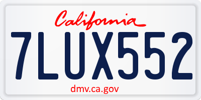 CA license plate 7LUX552