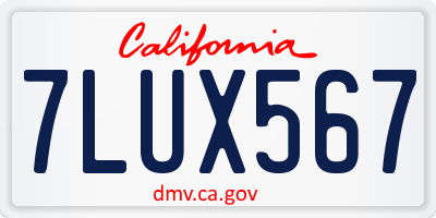 CA license plate 7LUX567