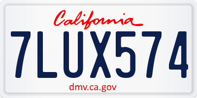 CA license plate 7LUX574