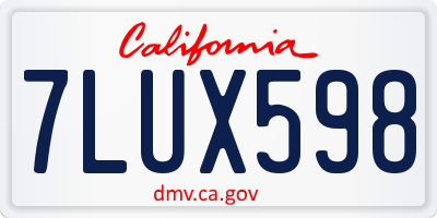 CA license plate 7LUX598