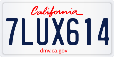 CA license plate 7LUX614