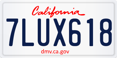 CA license plate 7LUX618