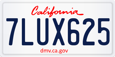 CA license plate 7LUX625
